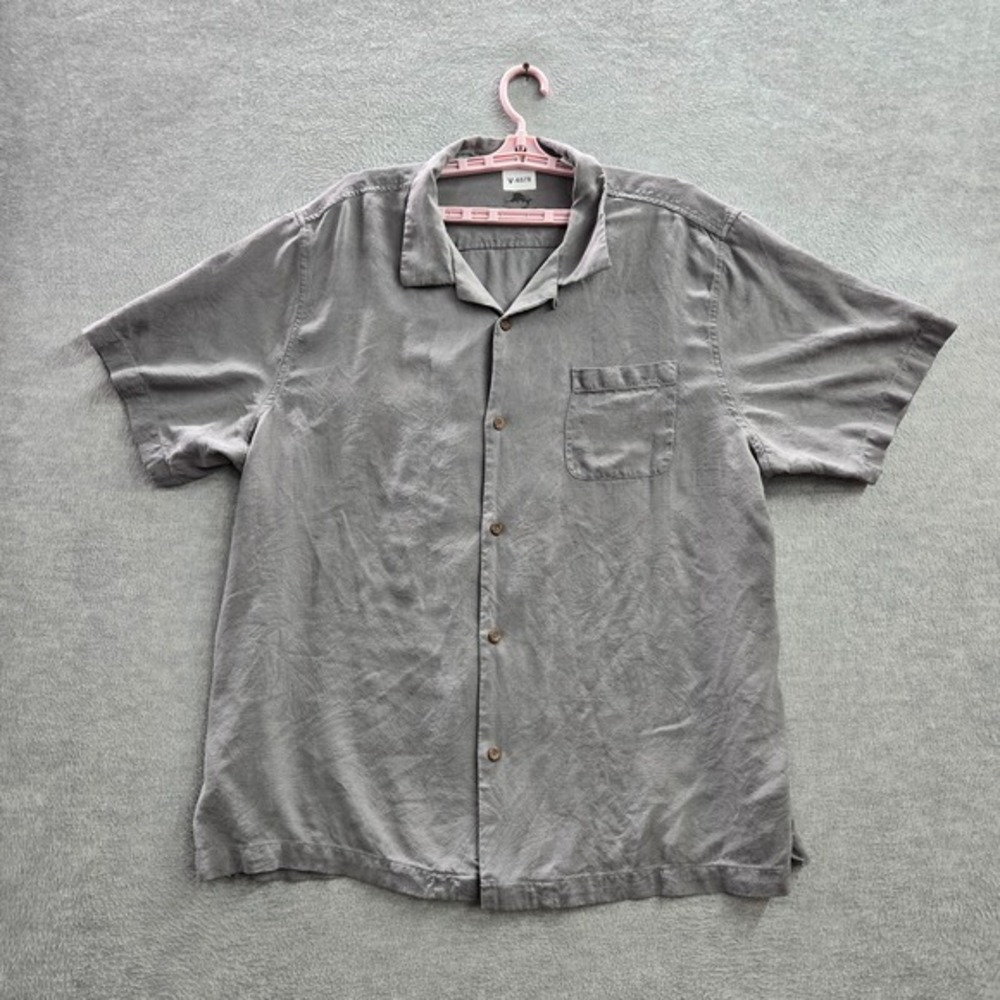 Tommy Bahama Men Button Up Shirt 2XL Gray Textured Silk Short Sleeve